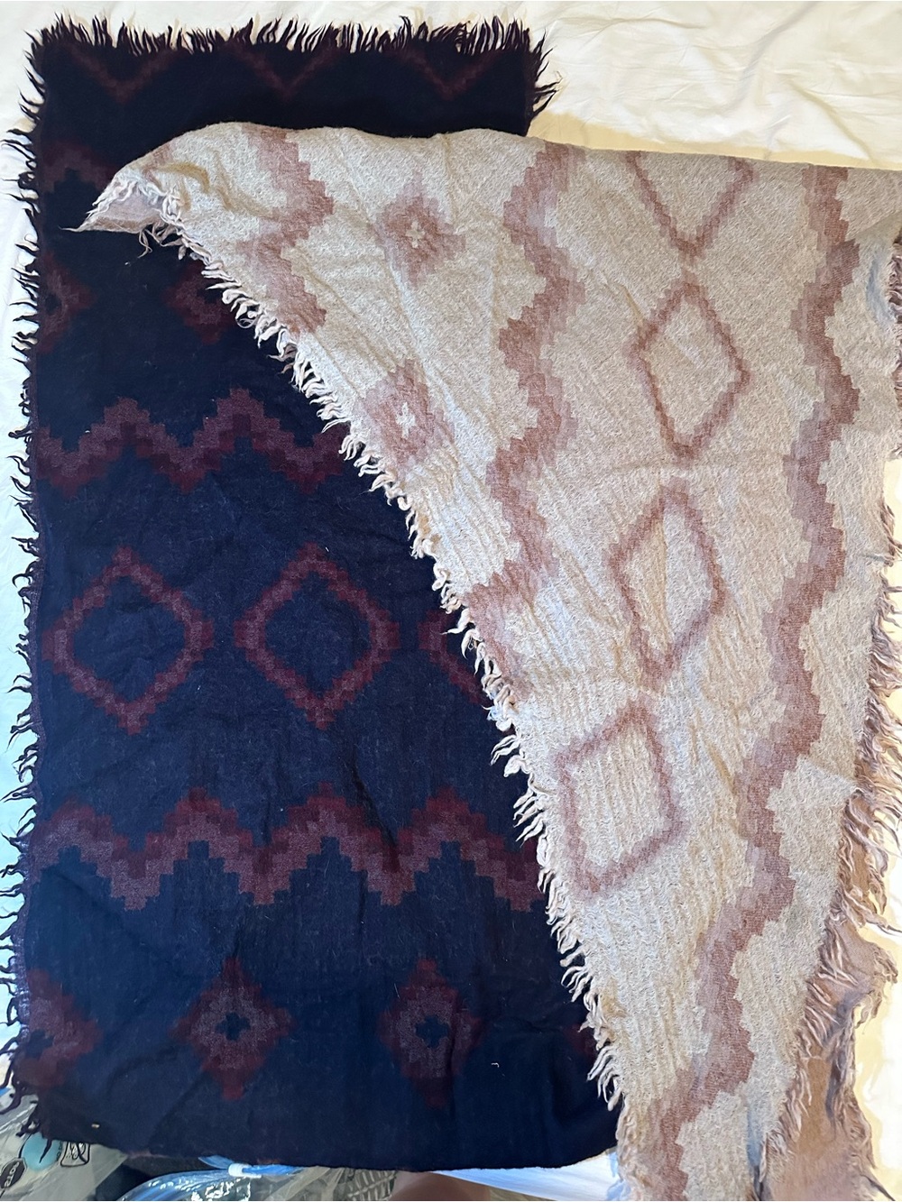 Two Aritzia Wilfred Reversible Geometric Throw Scarf